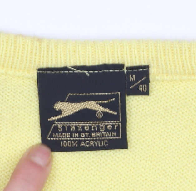 Slazenger Men's Yellow V-Neck Acrylic Jumper Size M
