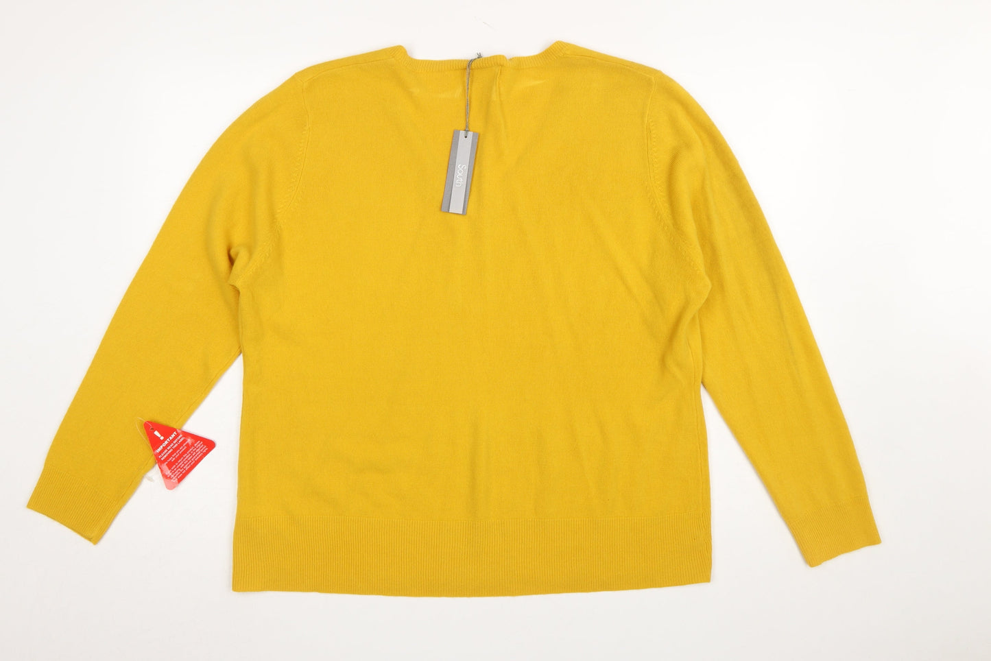 South Women's Yellow V-Neck Acrylic Pullover Jumper Size 24