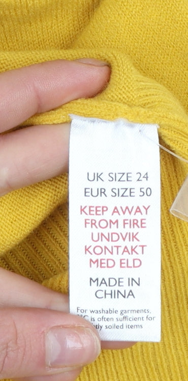 South Women's Yellow V-Neck Acrylic Pullover Jumper Size 24