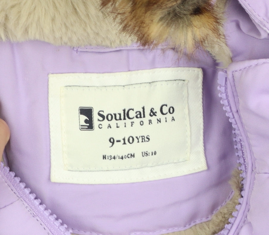SoulCal & Co Girls Purple Hooded Puffer Jacket Coat 9-10 Years Winter Polyester