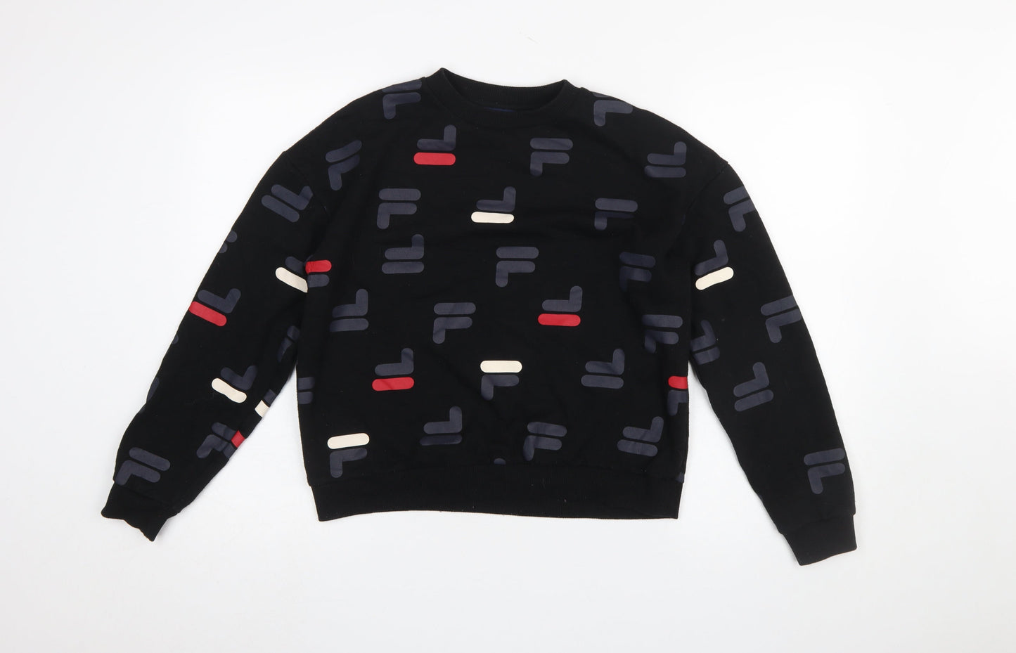 Fila Women's Black Small Pullover Sweatshirt with Logo Print