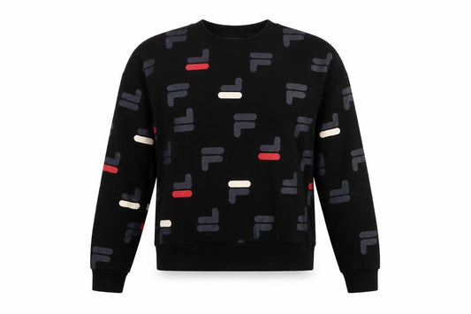 Fila Women's Black Small Pullover Sweatshirt with Logo Print