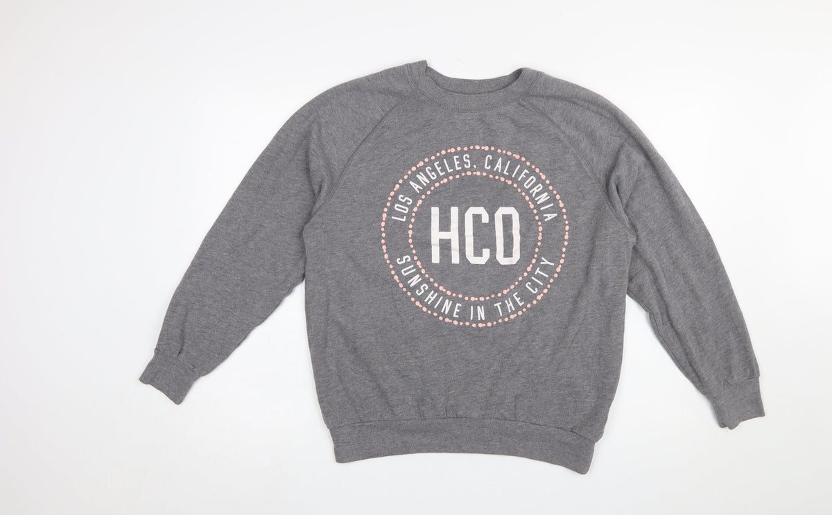 Hollister Women Grey Small Crew Neck Pullover Sweatshirt HCO Print