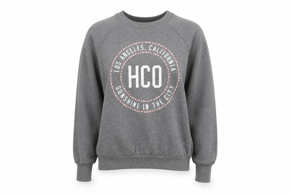 Hollister Women Grey Small Crew Neck Pullover Sweatshirt HCO Print