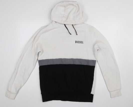 Diesel Men's White Colour Block Hoodie Size S Pullover Fleece