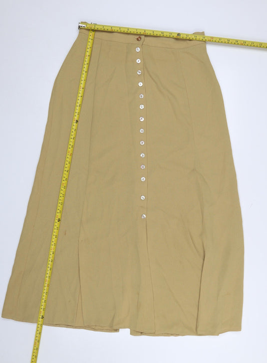 Wallis Womens Beige Midi A-Line Button Skirt Size 14
