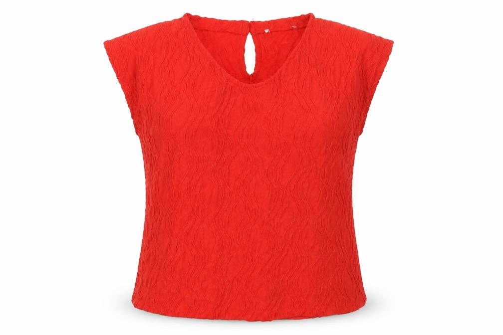 Front view of Gallery Women’s Red Sleeveless Blouse, size UK 12, Scoop Neck Lightweight