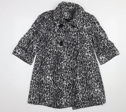 Atmosphere Women's Black Animal Print Cotton Trench Coat Size 10