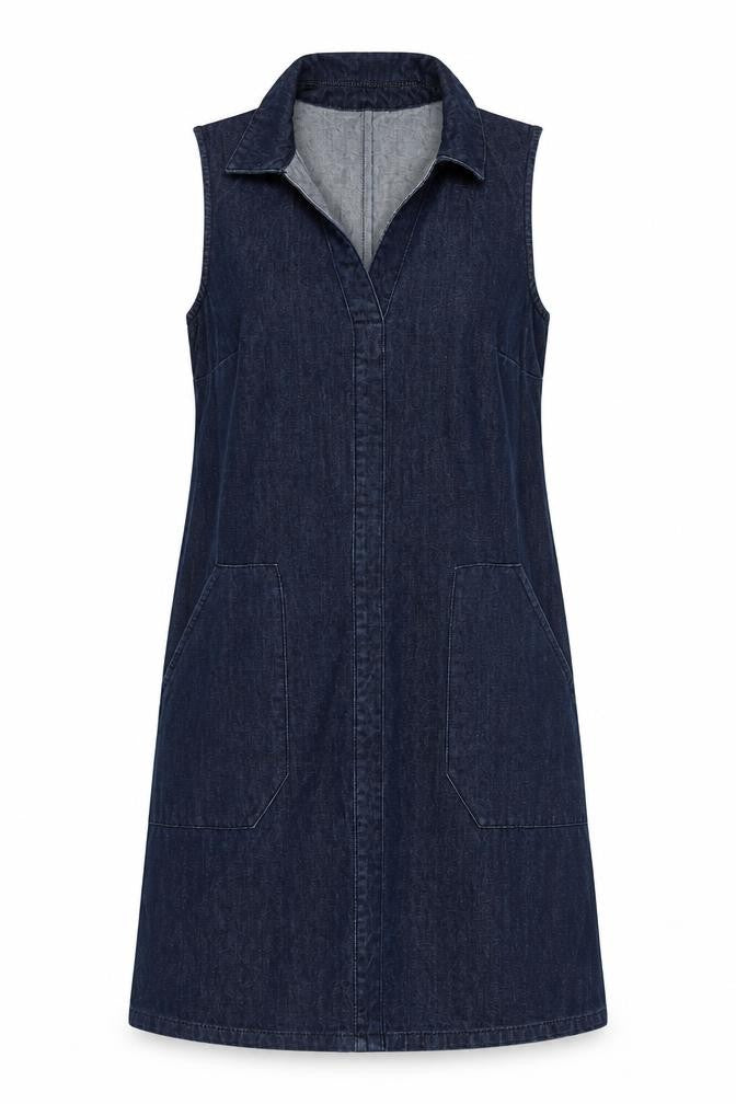 Warehouse Women Blue Denim Shirt Dress UK 8 Sleeveless Collared