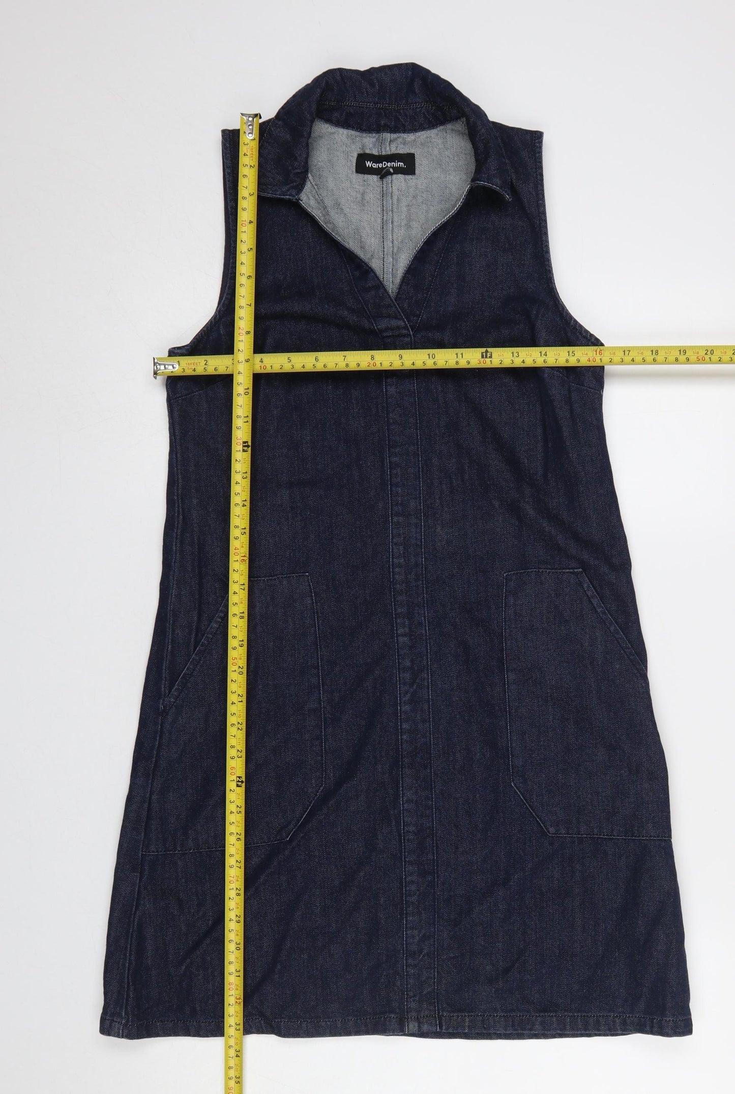 Warehouse Women Blue Denim Shirt Dress UK 8 Sleeveless Collared