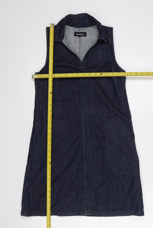 Warehouse Women Blue Denim Shirt Dress UK 8 Sleeveless Collared