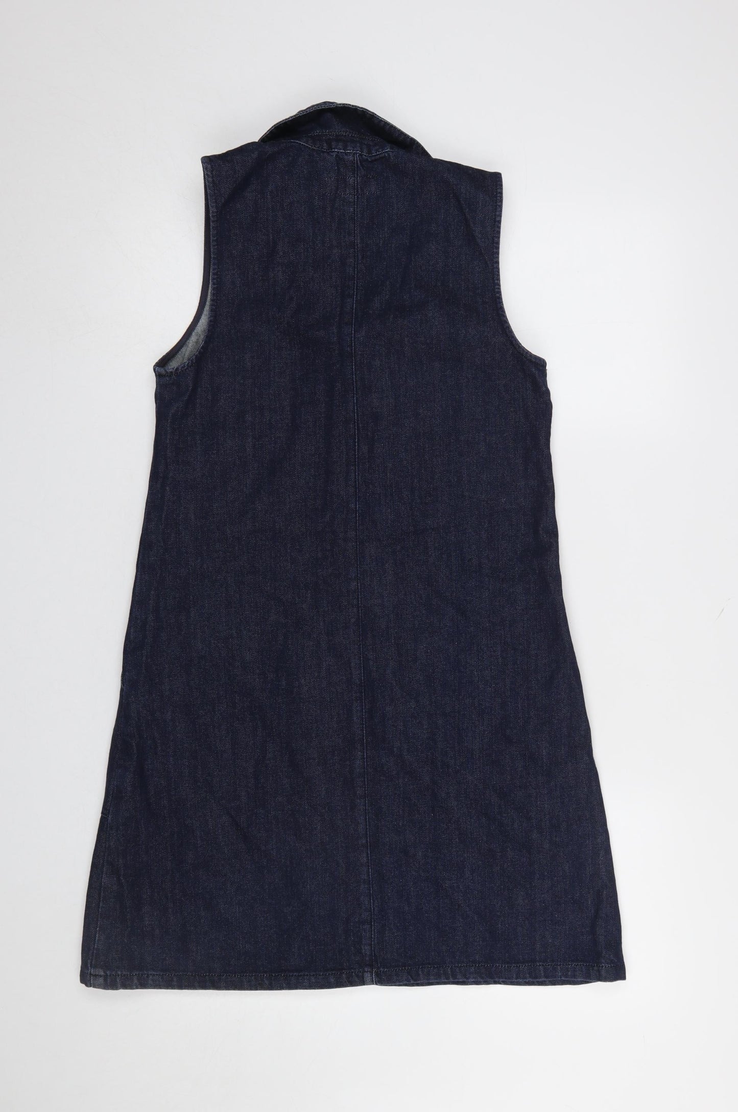 Warehouse Women Blue Denim Shirt Dress UK 8 Sleeveless Collared