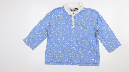 Paco Boutique Women Blue Floral Cotton Button-Up Shirt Size 16