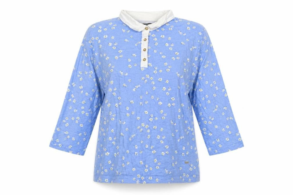 Paco Boutique Women Blue Floral Cotton Button-Up Shirt Size 16