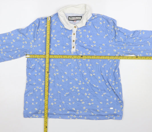 Paco Boutique Women Blue Floral Cotton Button-Up Shirt Size 16