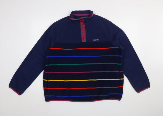 Lands' End Men's Blue Striped Fleece Henley Sweatshirt XL