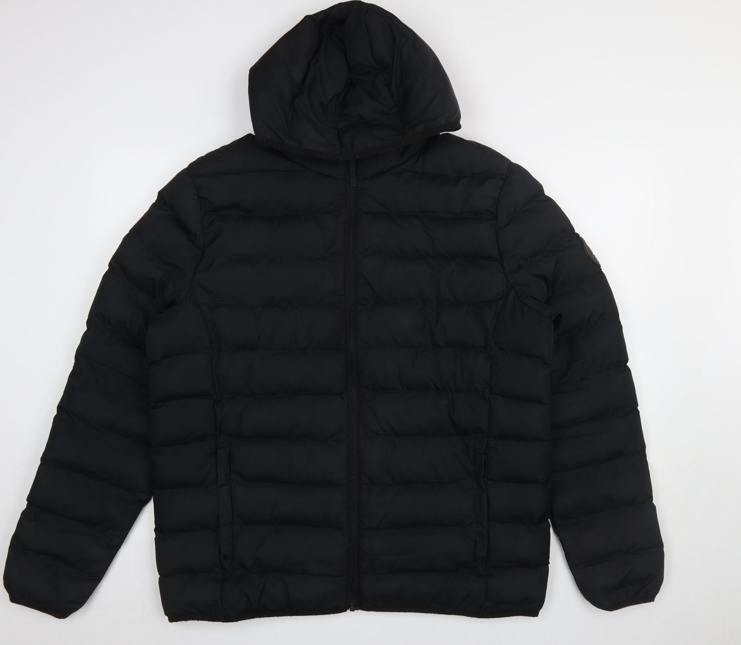 Tokyo Laundry Men's Black L Puffer Jacket Hooded Mid-Length Casual