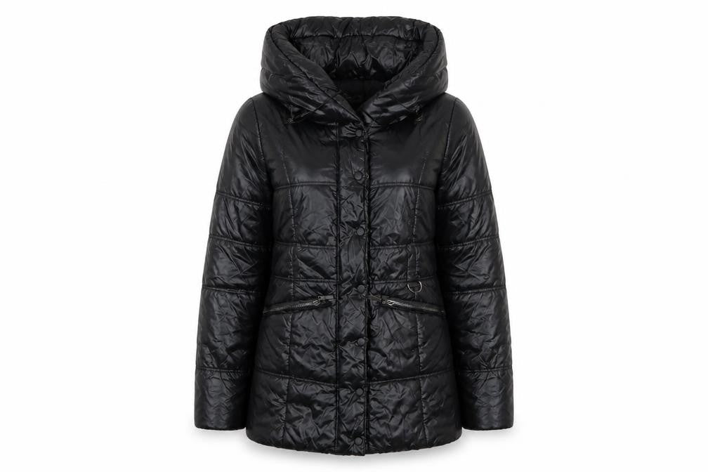Osley Womens Black Hooded Mid-Length Puffer Jacket Size 10