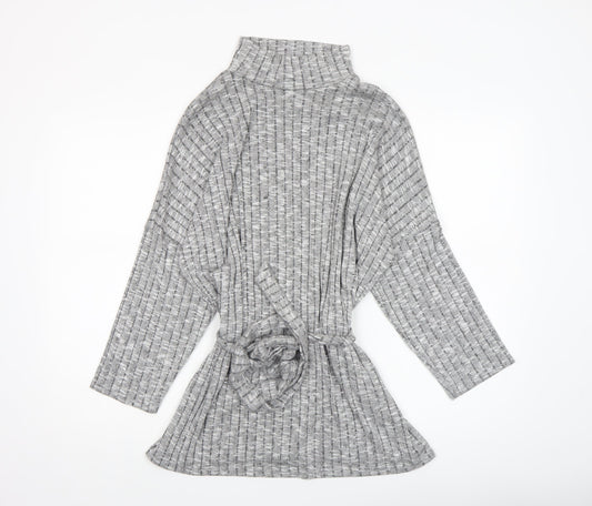 Quiz Women’s Grey Knit Roll Neck Belted Tunic Top Size 16