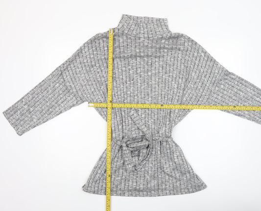 Quiz Women’s Grey Knit Roll Neck Belted Tunic Top Size 16