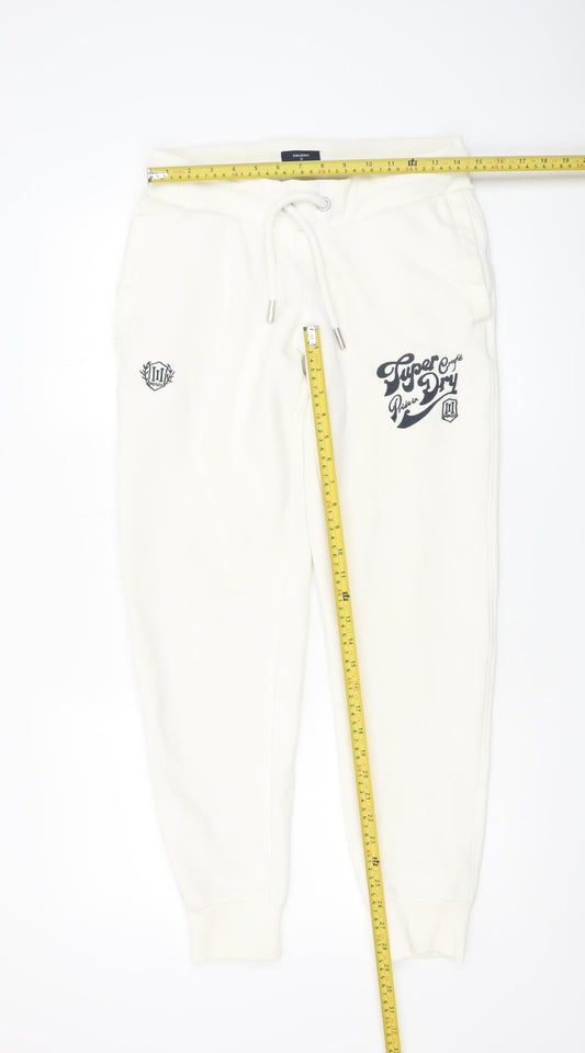 Superdry Women White Size 12 Jogger Sweatpants Cotton Blend