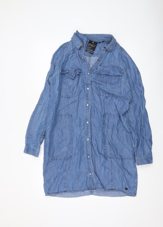 Superdry Women Blue Chambray Long Sleeve Shirt Dress Size 8