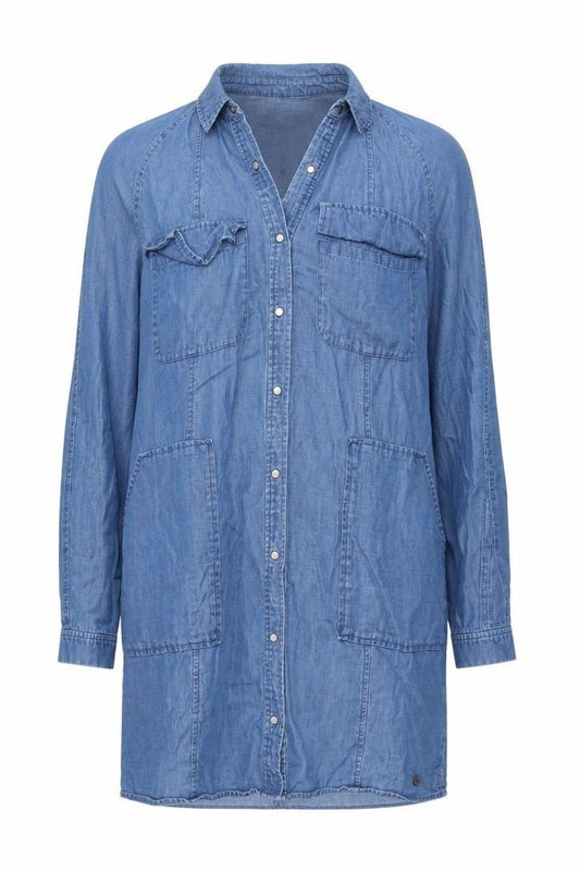 Superdry Women Blue Chambray Long Sleeve Shirt Dress Size 8