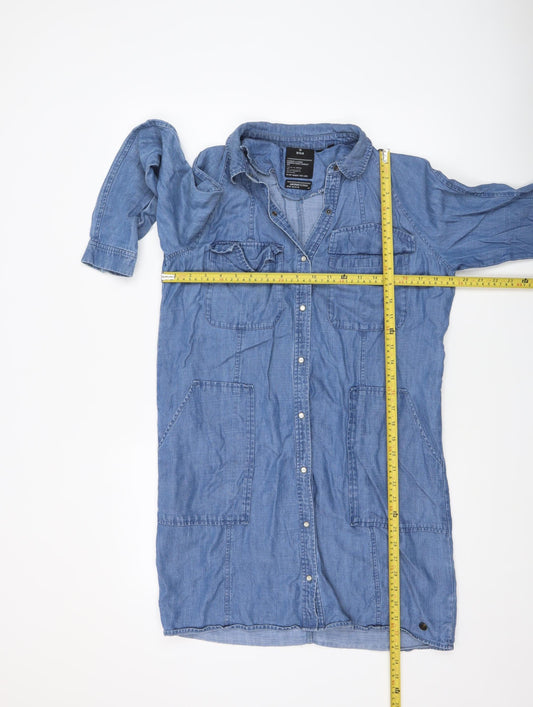 Superdry Women Blue Chambray Long Sleeve Shirt Dress Size 8
