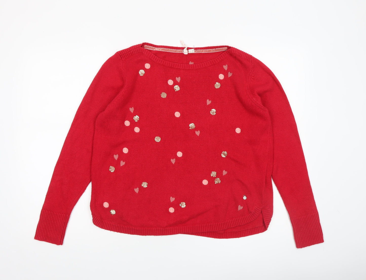 White Stuff Women's Red Sequin Heart Knit Jumper Size 14