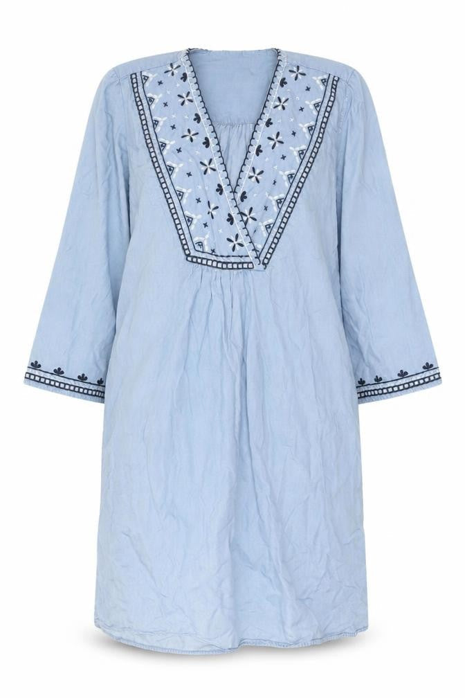 H&M Women Blue Embroidered Kaftan Dress Size 8 Boho Lightweight