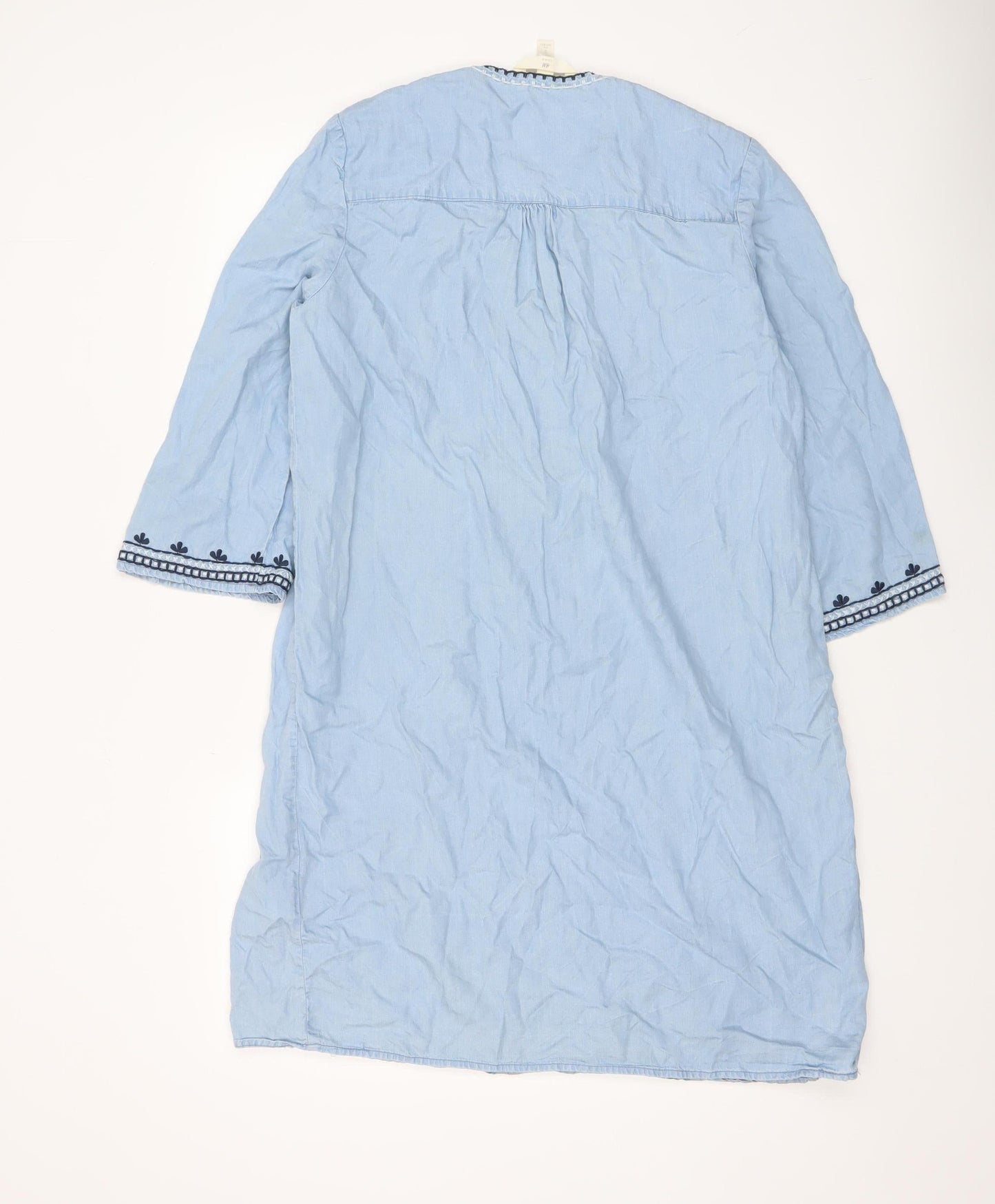 H&M Women Blue Embroidered Kaftan Dress Size 8 Boho Lightweight