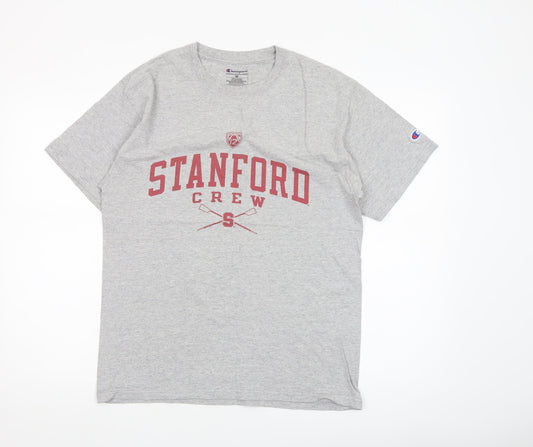 Champion Men's Grey Stanford Crew Graphic T-Shirt Size M