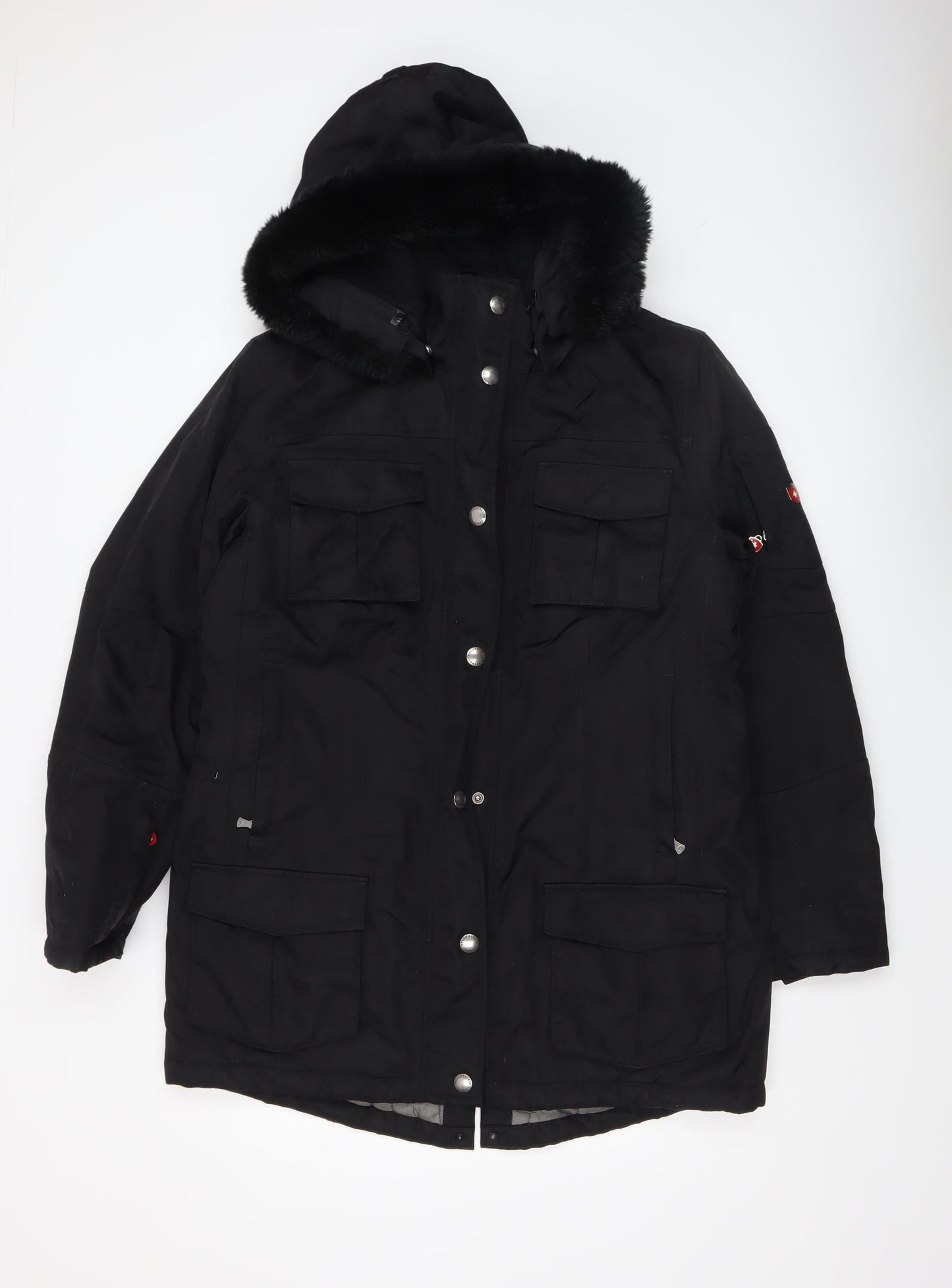 Wellensteyn Women's Black Long Parka Coat L Hooded Waterproof Winter Jacket