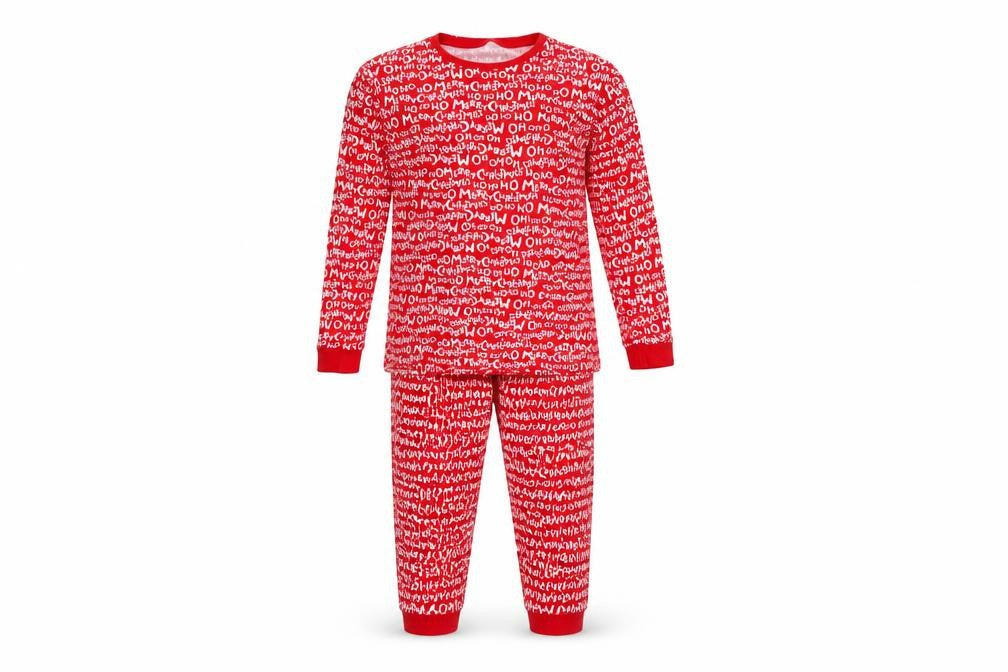 Front view of Dunnes men’s red christmas graphic cotton pyjama set l