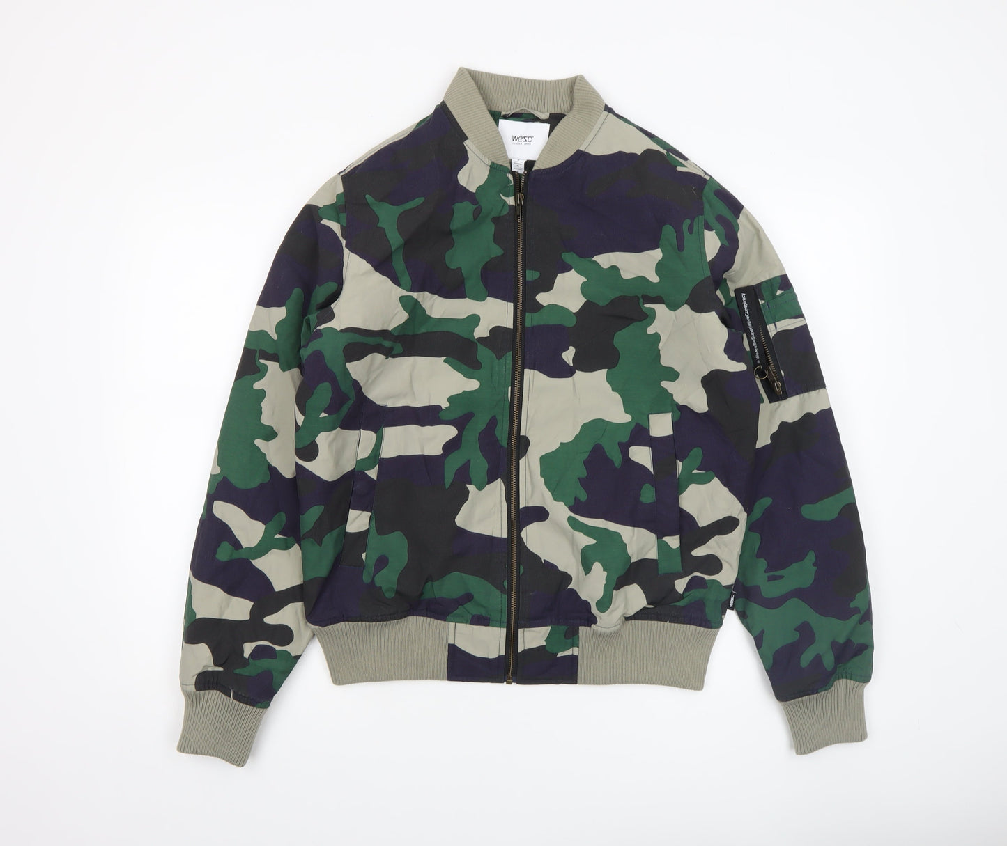 WESC Womens Green Camouflage Bomber Jacket Size M Cotton Nylon