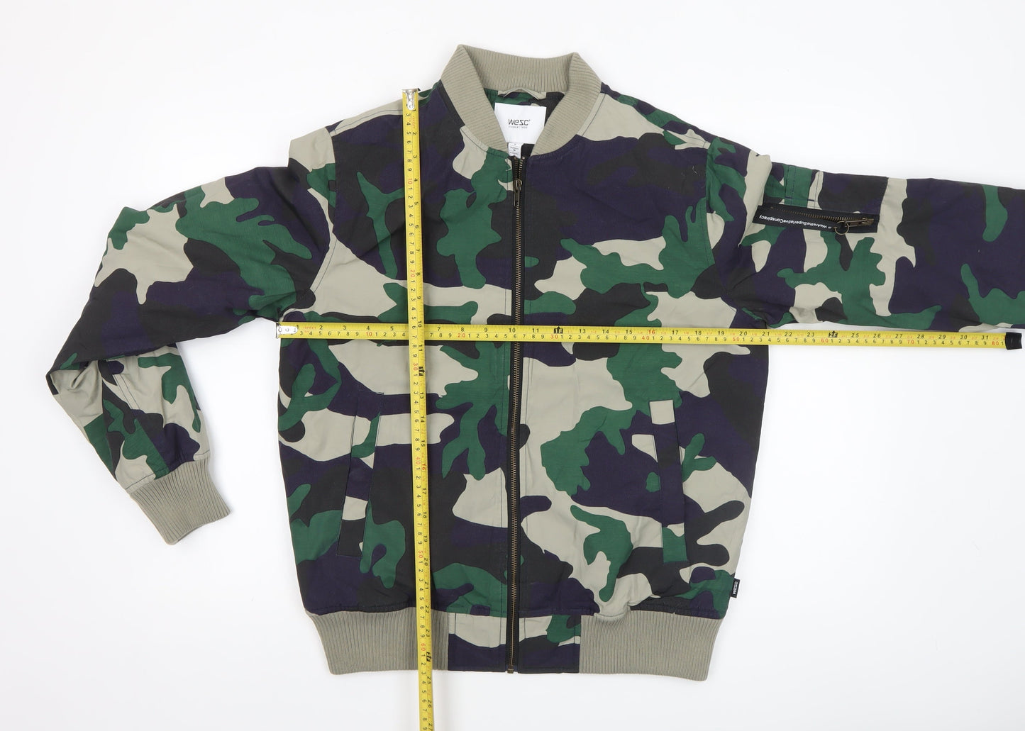 WESC Womens Green Camouflage Bomber Jacket Size M Cotton Nylon
