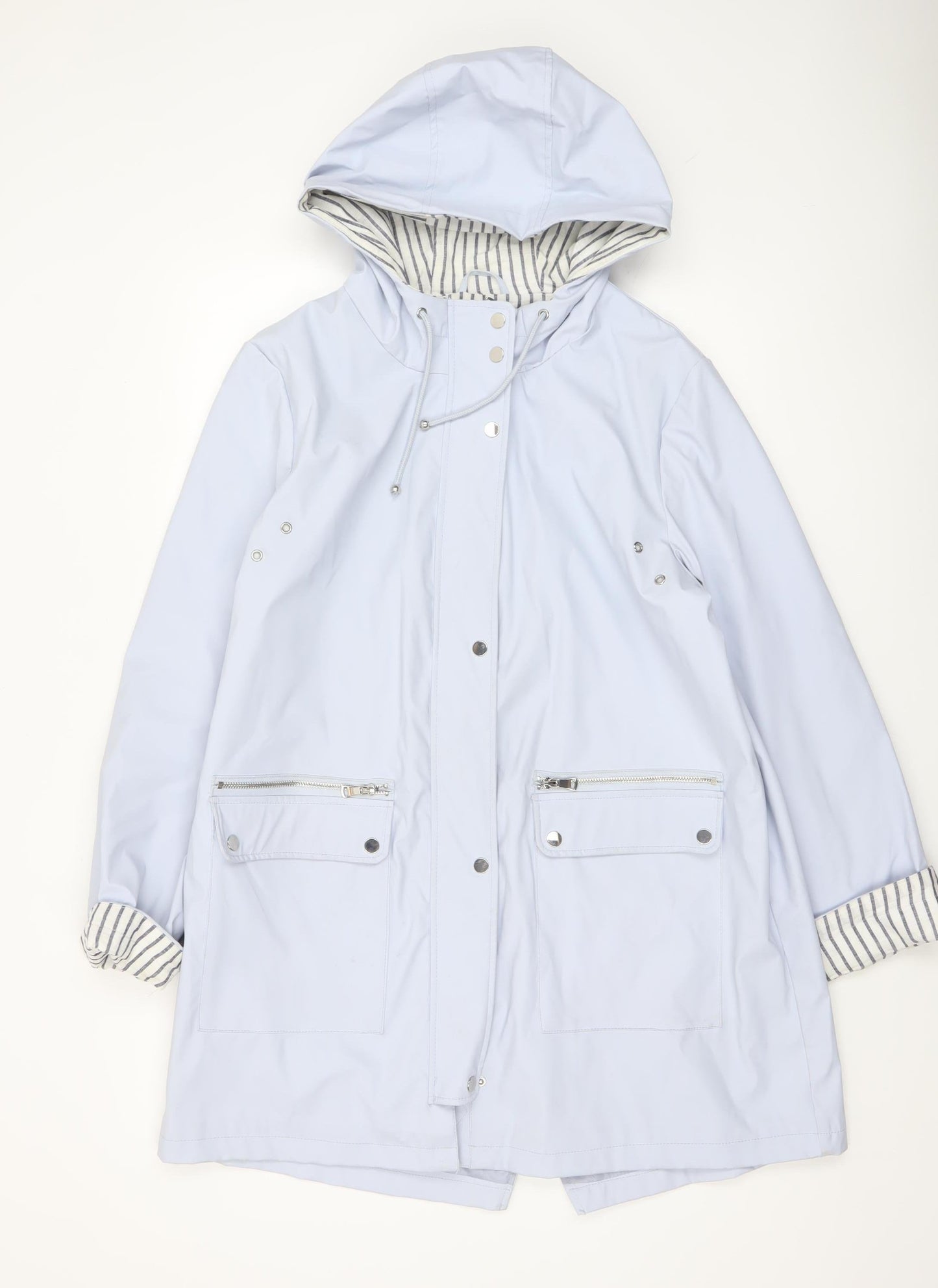 F&F Women Blue Waterproof Hooded Rain Coat Size 16 Mid-Length