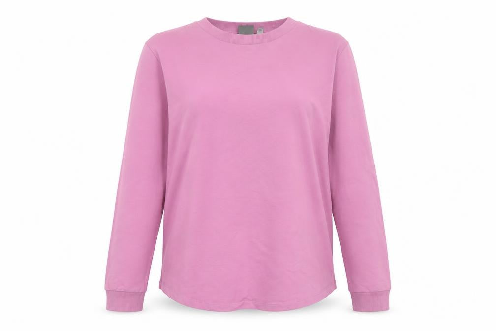 Front view of ASOS Women Pink Long Sleeve Basic Cotton Crew Neck T-Shirt L
