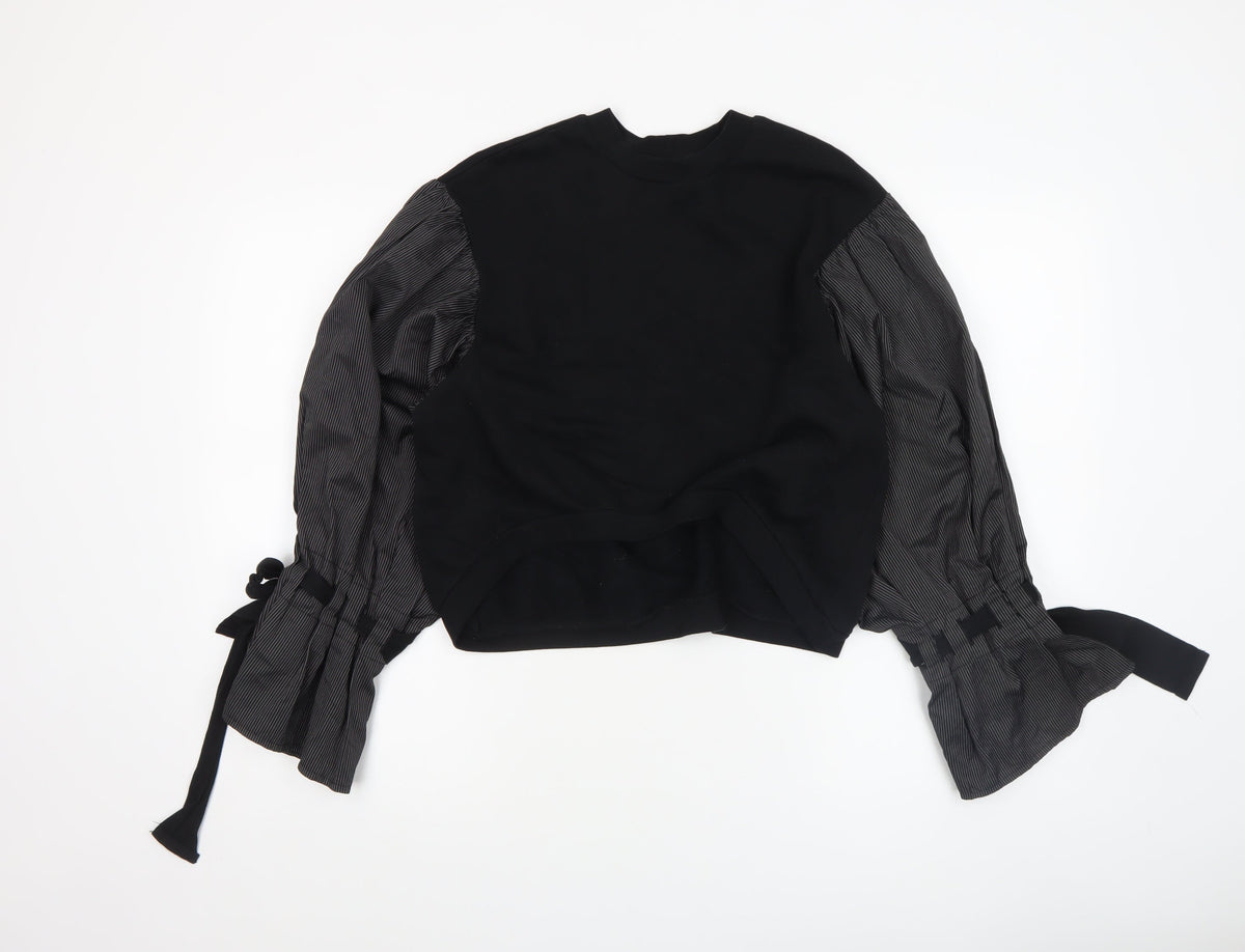 Additional front view of ASOS women’s black contrast sleeve tunic blouse, size UK 6