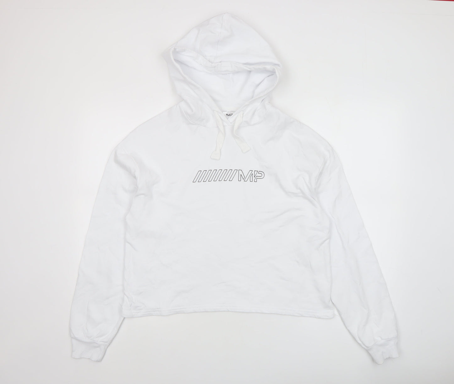 MP Women White Hoodie Medium 100% Cotton Pullover Hooded Sweatshirt