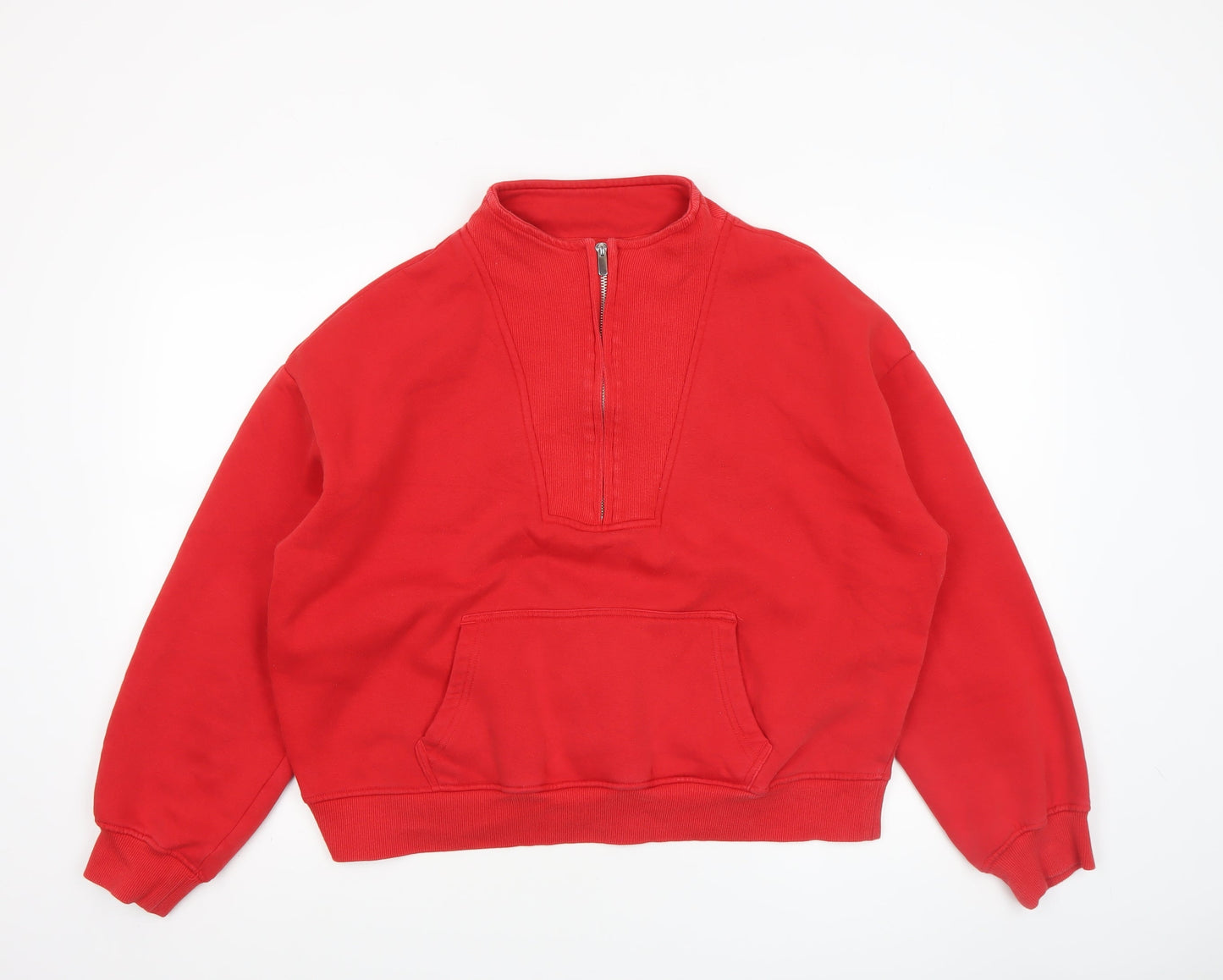 Next Women Red 1/4 Zip Pullover Sweatshirt M Fleece Lined Casual