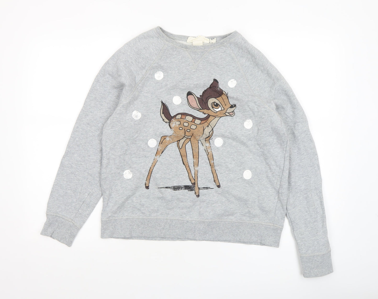 H&M LOGG Womens Grey Bambi Sweatshirt Small Cotton Crew Neck
