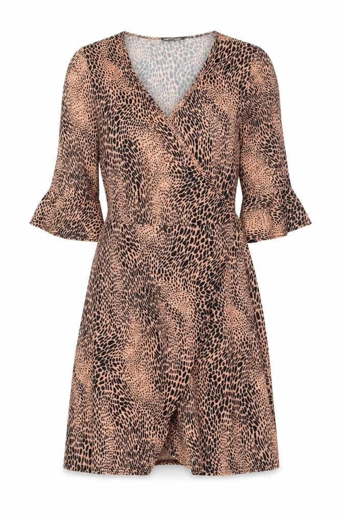 Pink Vanilla Women Beige Animal Print Wrap Short Dress Size 10