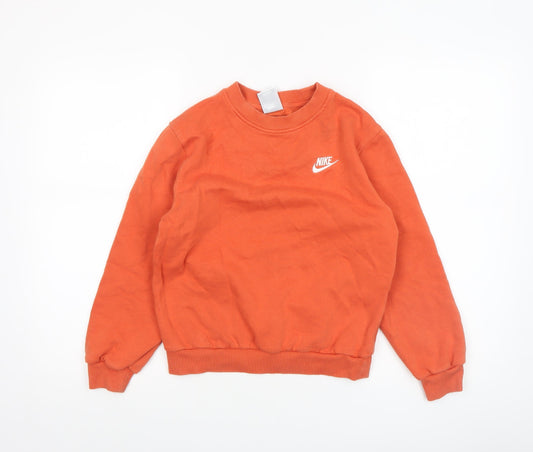 Nike Boys Orange Medium Pullover Fleece Sweatshirt Logo Crew Neck