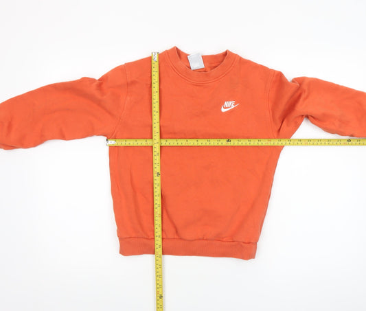 Nike Boys Orange Medium Pullover Fleece Sweatshirt Logo Crew Neck