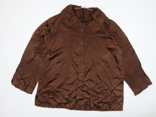 Roman Originals Women’s Brown Button-Up Long Sleeve Collared Blouse M