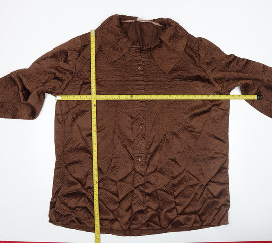Roman Originals Women’s Brown Button-Up Long Sleeve Collared Blouse M