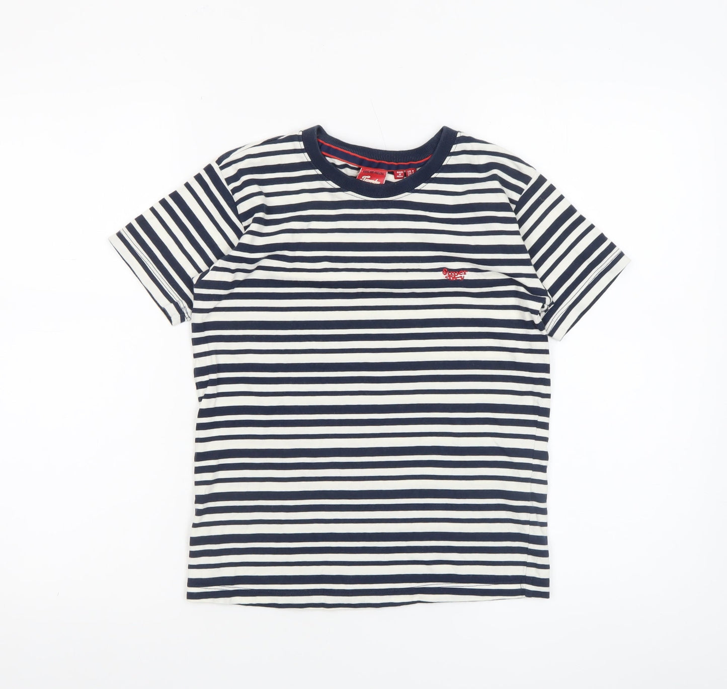 Superdry Womens Blue Striped Cotton T-Shirt Size 6