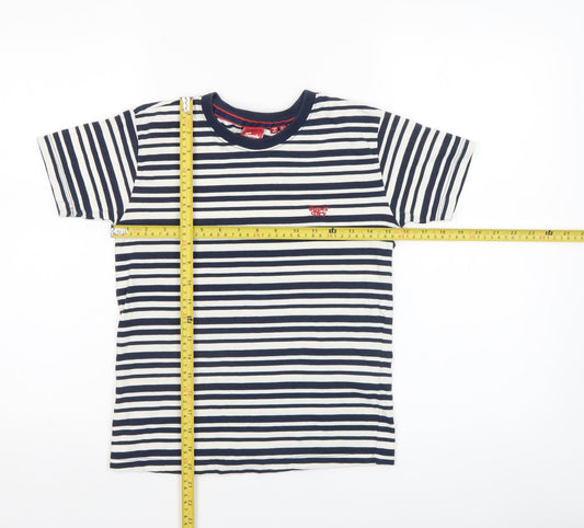 Superdry Womens Blue Striped Cotton T-Shirt Size 6