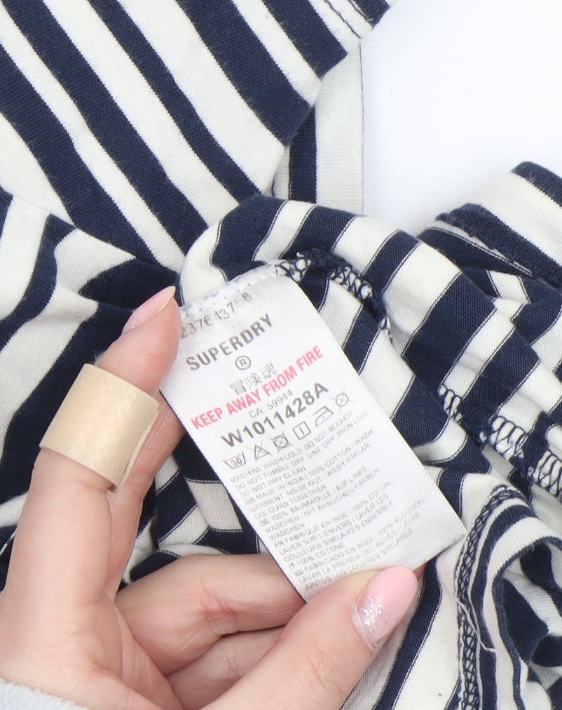 Superdry Womens Blue Striped Cotton T-Shirt Size 6
